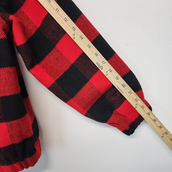 Hurley Teddy Fur Buffalo Plaid Jacket Size L Black Red 1/2 Zip Gorp Lumberjack - Picture 14 of 15